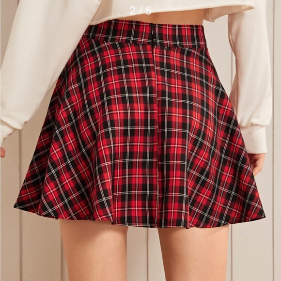 SHEIN EZwear Wide Band Waist Tartan Flared Skirt L - Picture 2 of 4
